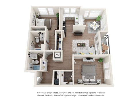 Floor plan for 2 beds, 2 baths, 1096 sqft